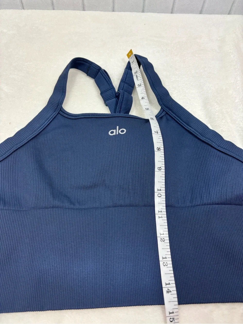 ALO Yoga Seamless Ribbed Navy Blue Sports Bra Tank Strappy Detail size S